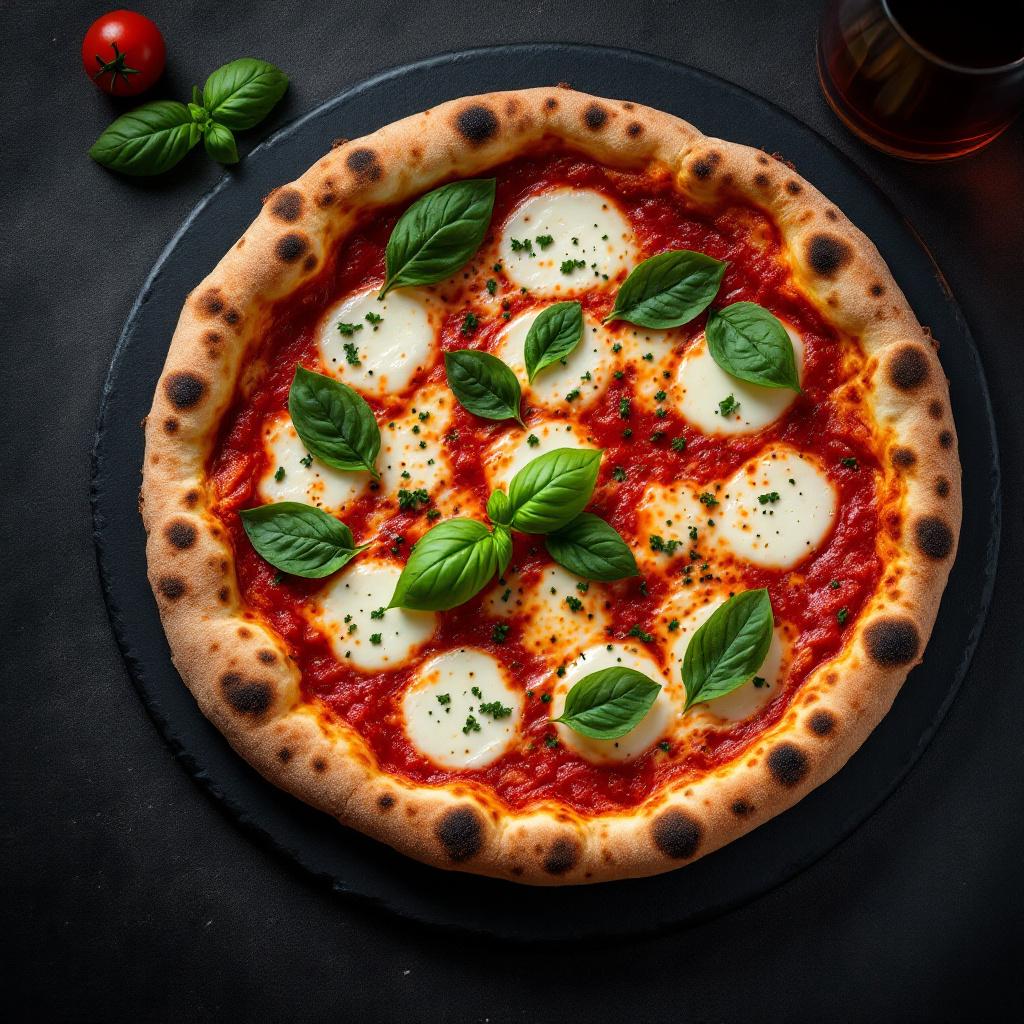 Frische Pizza Margherita aus dem Holzofen